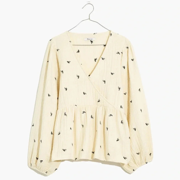 Madewell Lightspun Peplum Wrap Top in Tiny Bows - size S - Picture 4 of 9
